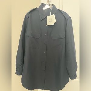 The Row Women’s Gray Silk Luke Shirt Seize L (New)